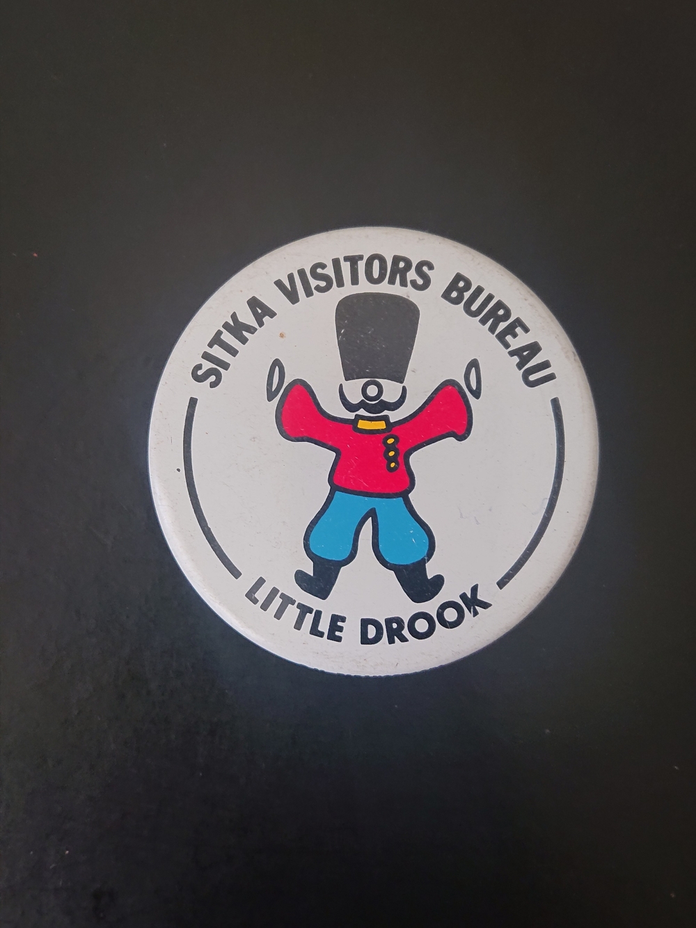 Vintage 2" Round Pin Button - Sitka Visitors Bureau Little Drook - 1970 Taranoff